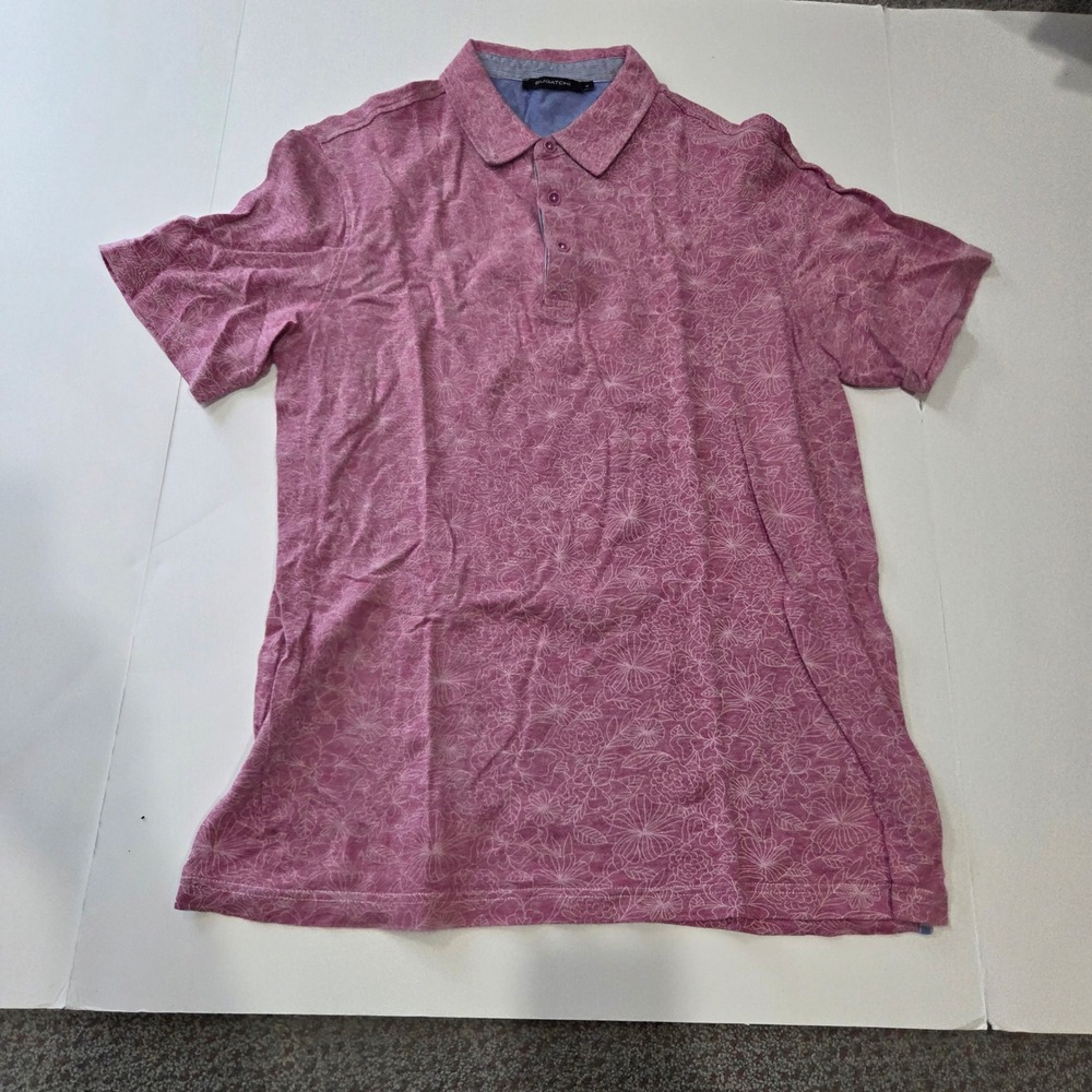 Bugatchi Polo Shirt Mens Large Pink Good Floral Cotton Linen Short Sleeve Pique